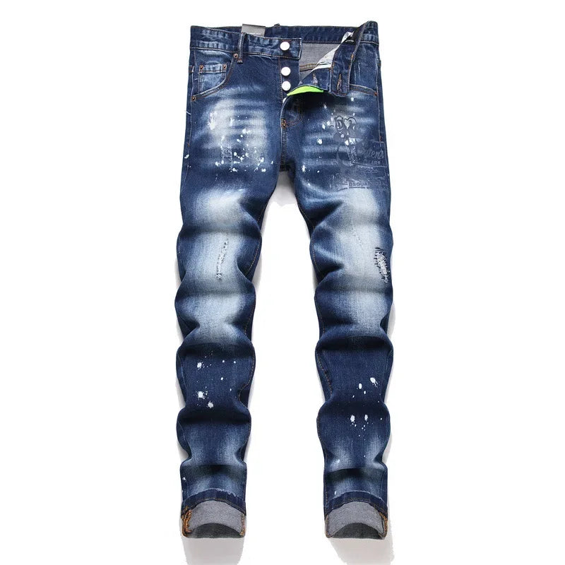 Dsq2 Men's Ripped Jeans Luxury Brand Light Blue Holes Long Jeans Quality Street Fashion Male Stretch Skinny Pants Men Clothing