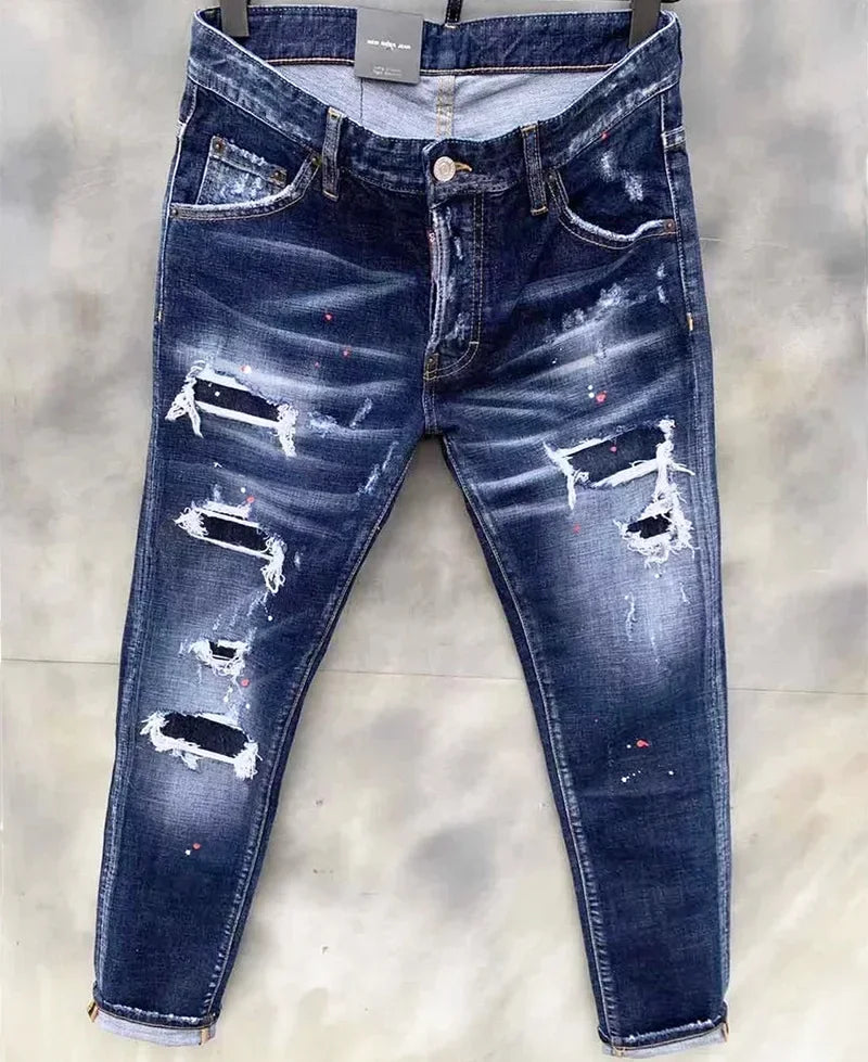 Dsq2 Men's Ripped Jeans Luxury Brand Light Blue Holes Long Jeans Quality Street Fashion Male Stretch Skinny Pants Men Clothing